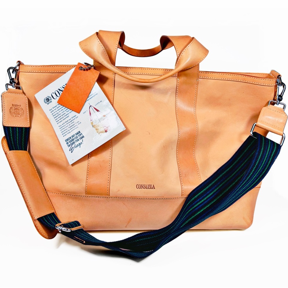 NWT CONSUELA DIEGO MAX NATURAL LEATHER TOTE BAG STRAP TRAVEL VACATION LUXURY